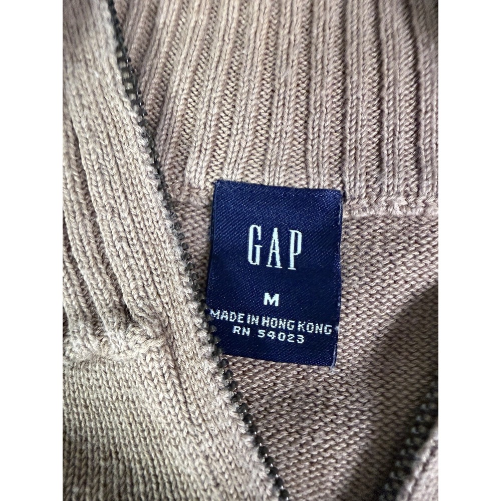 Vintage Gap Sweater Mens Medium Tan Quarter Zip Elbow Patches Cotton Preppy - Picture 3 of 6